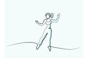 Happy jumping woman Continuous line