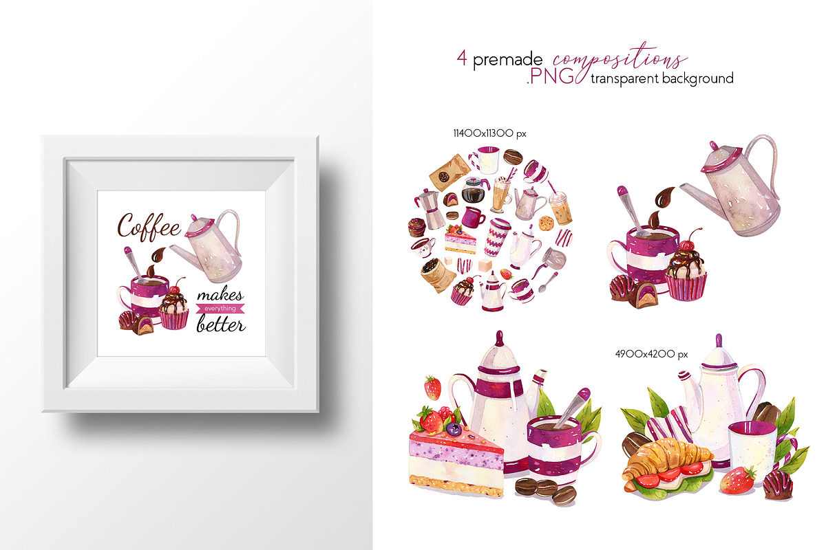 Watercolor Coffee Design Set in Objects - product preview 8