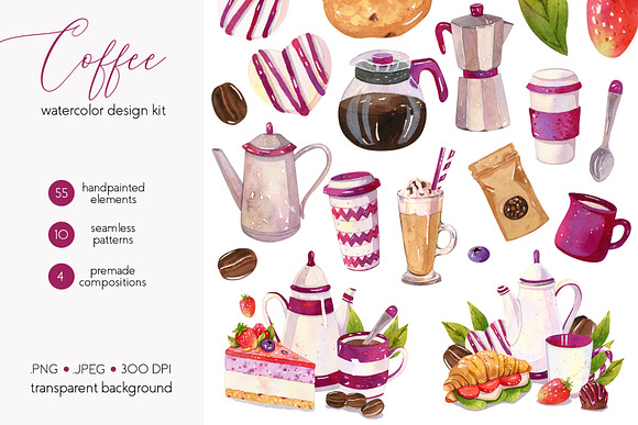 Watercolor Coffee Design Set in Objects - product preview 3