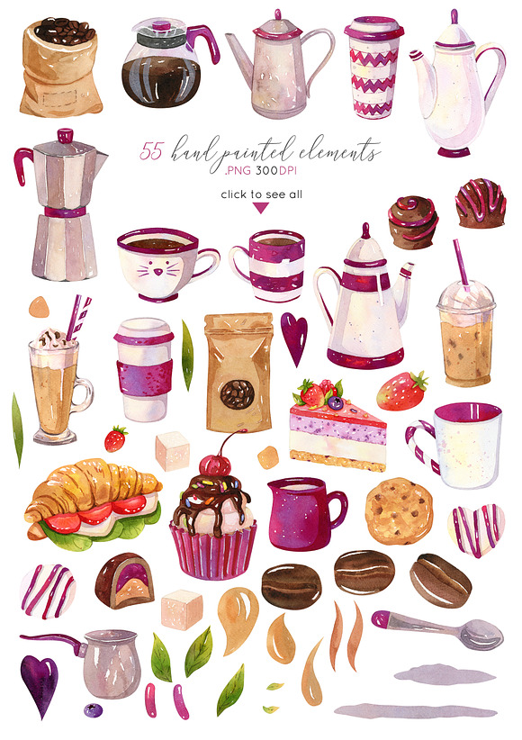 Watercolor Coffee Design Set in Objects - product preview 4