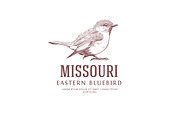 Bird Vintage Logo. Eastern Bluebird