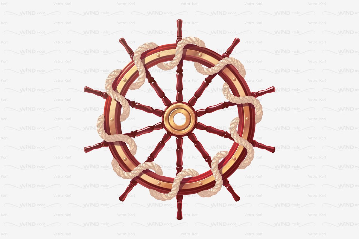 vector volume ship wheel with rope in Illustrations - product preview 8