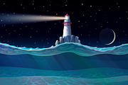 vector Lighthouse in ocean night