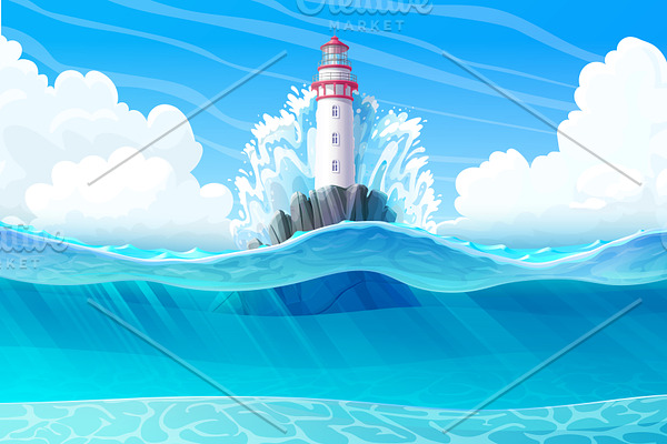 vector Lighthouse in ocean view
