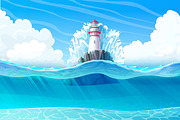 vector Lighthouse in ocean view