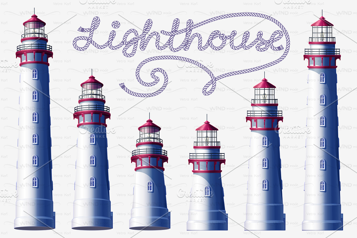 vector volume Lighthouse night set in Objects - product preview 8