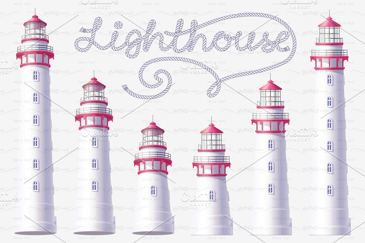 vector volume Lighthouse set in Objects - product preview 8