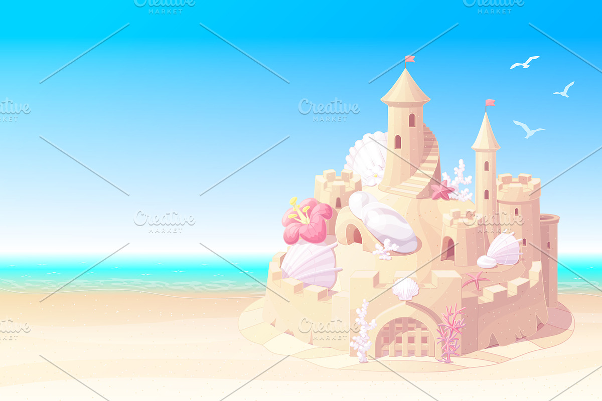 vector sandcastle on beach in Illustrations - product preview 8
