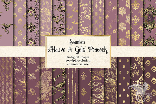 Mauve and Gold Peacock Digital Paper
