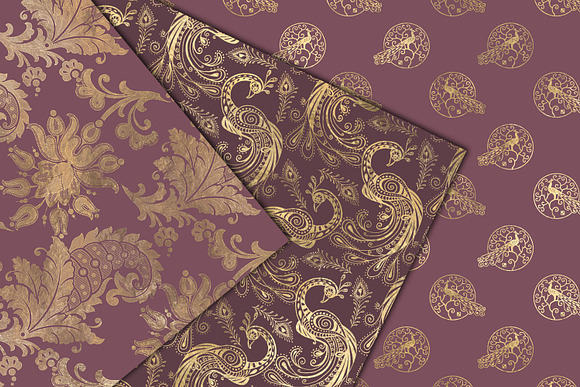 Mauve and Gold Peacock Digital Paper in Patterns - product preview 4