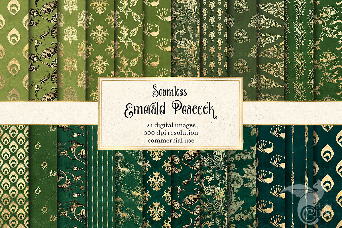 Emerald Peacock Digital Paper in Patterns - product preview 8