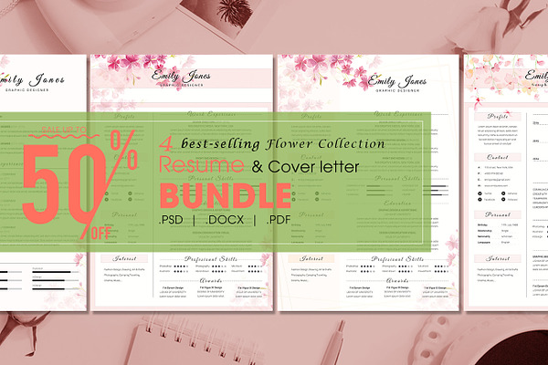 Resume CV Bundle Flower Collection