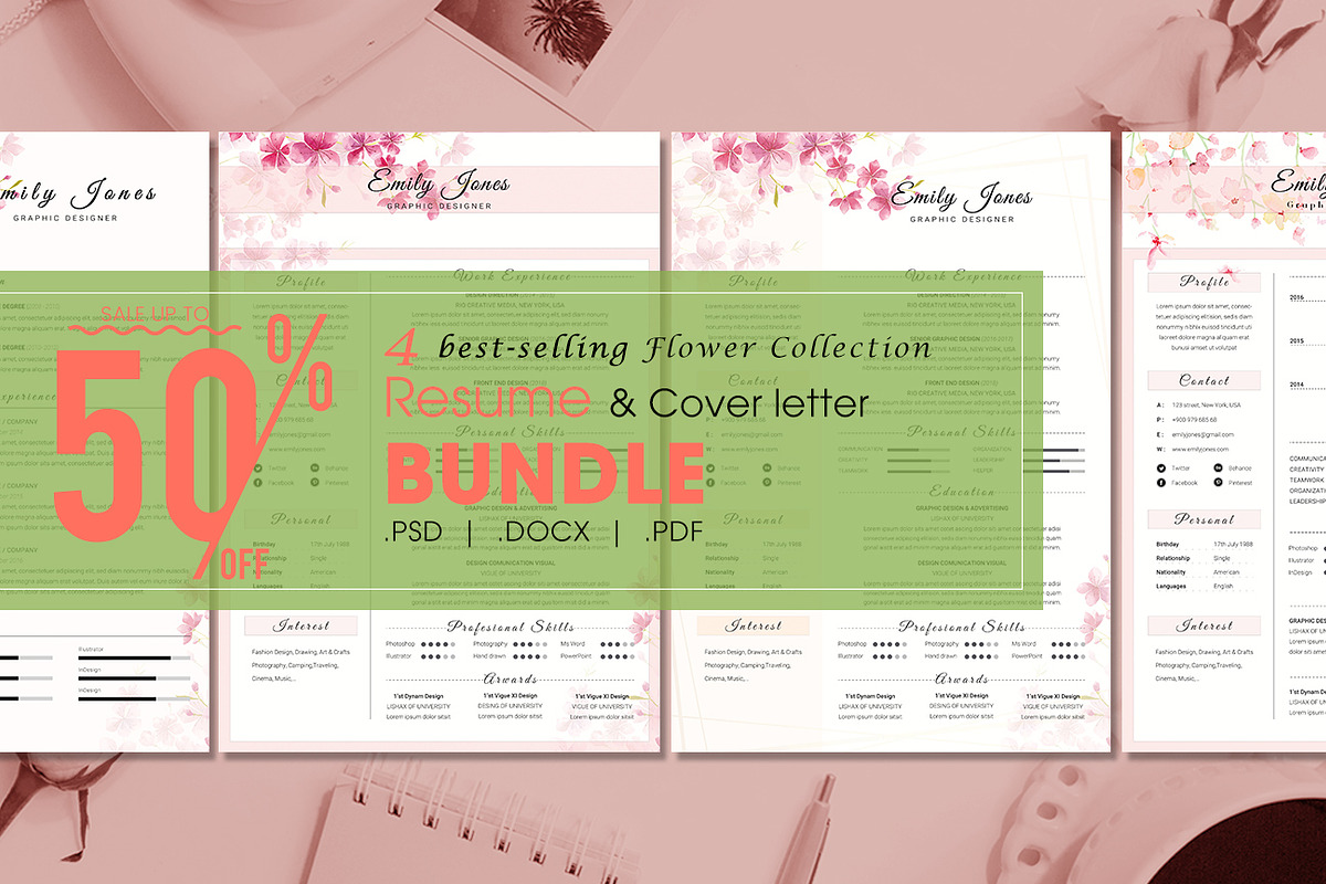 Resume CV Bundle Flower Collection in Resume Templates - product preview 8