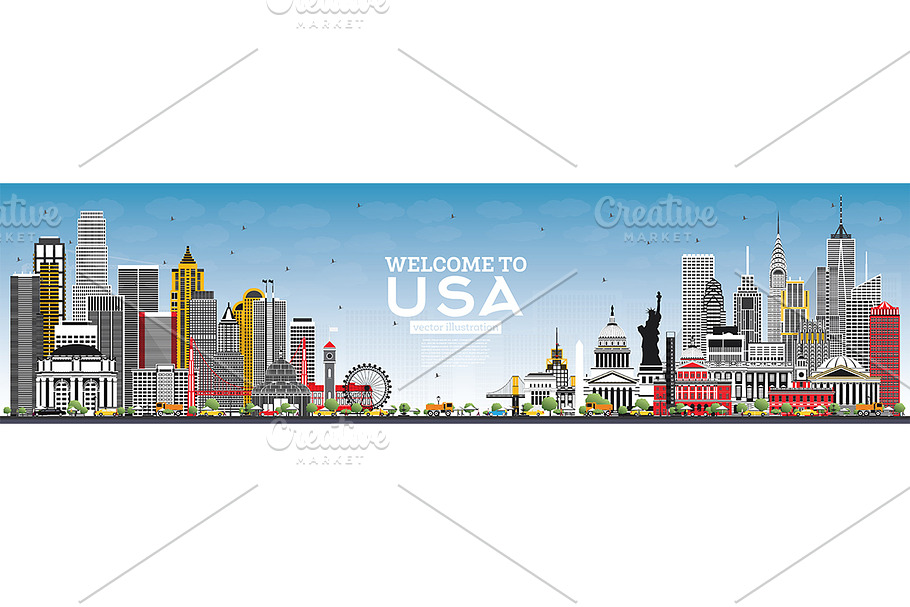 Welcome to USA Skyline with Gray  in Illustrations - product preview 8