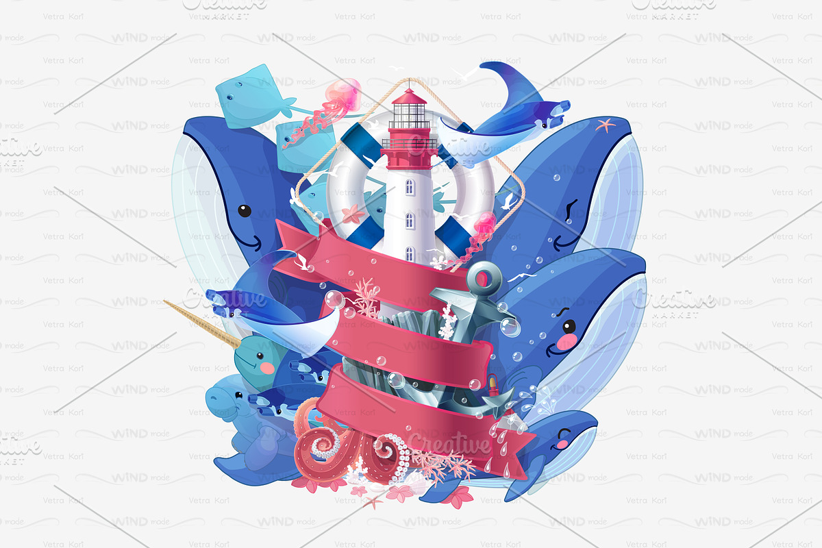 vector nautical sea summer concept in Patterns - product preview 8