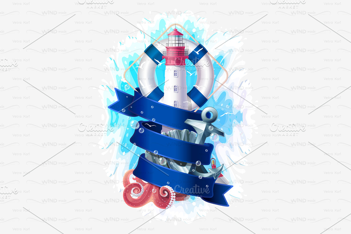 vector nautical sea summer concept in Patterns - product preview 8