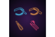 Eyebrows shaping neon light icons