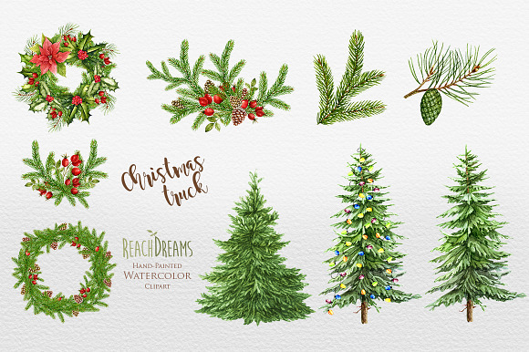 Watercolor Christmas Trucks  in Illustrations - product preview 5