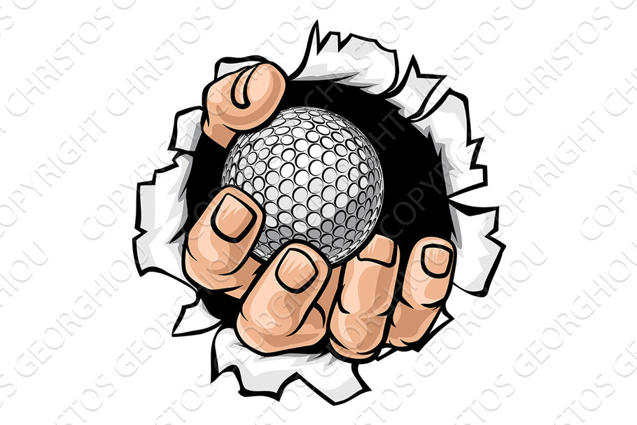 Golf Ball Hand Tearing Background in Illustrations - product preview 8