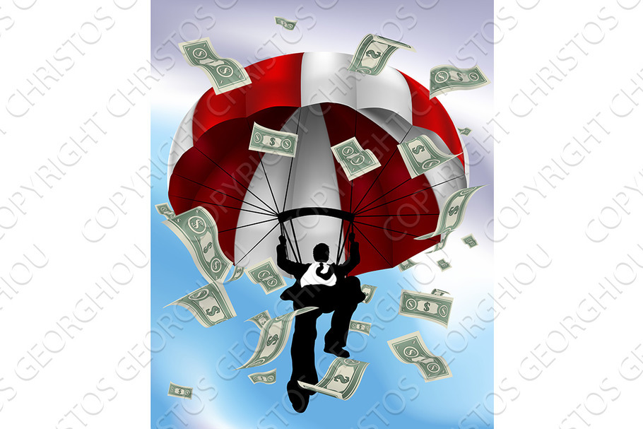 Parachuting Cash Silhouette Business in Illustrations - product preview 8