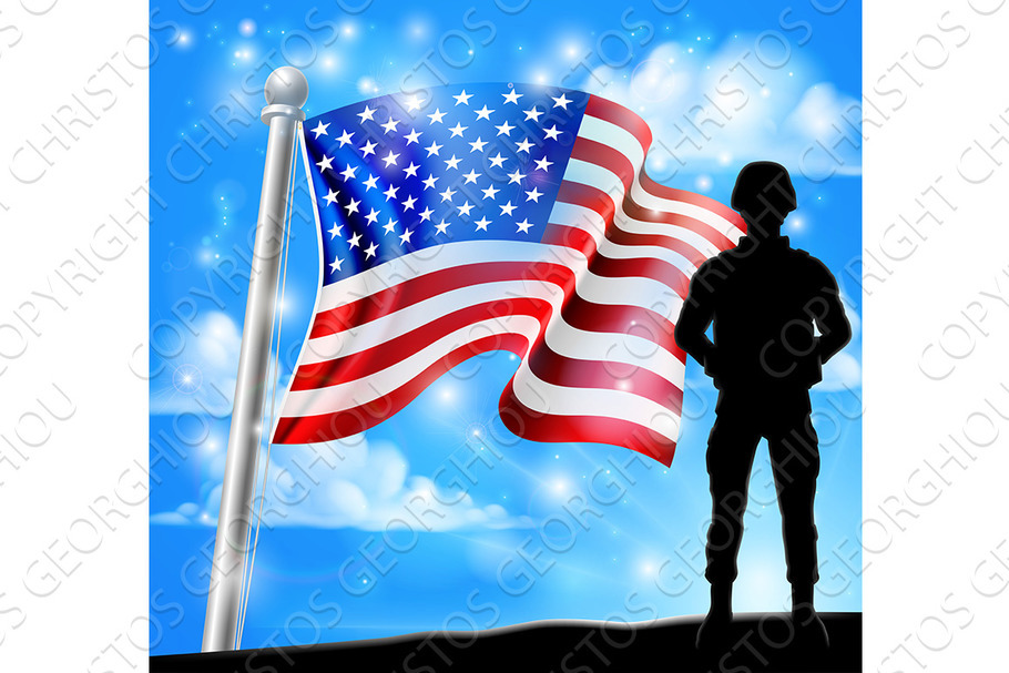 Patriotic Soldier American Flag in Illustrations - product preview 8