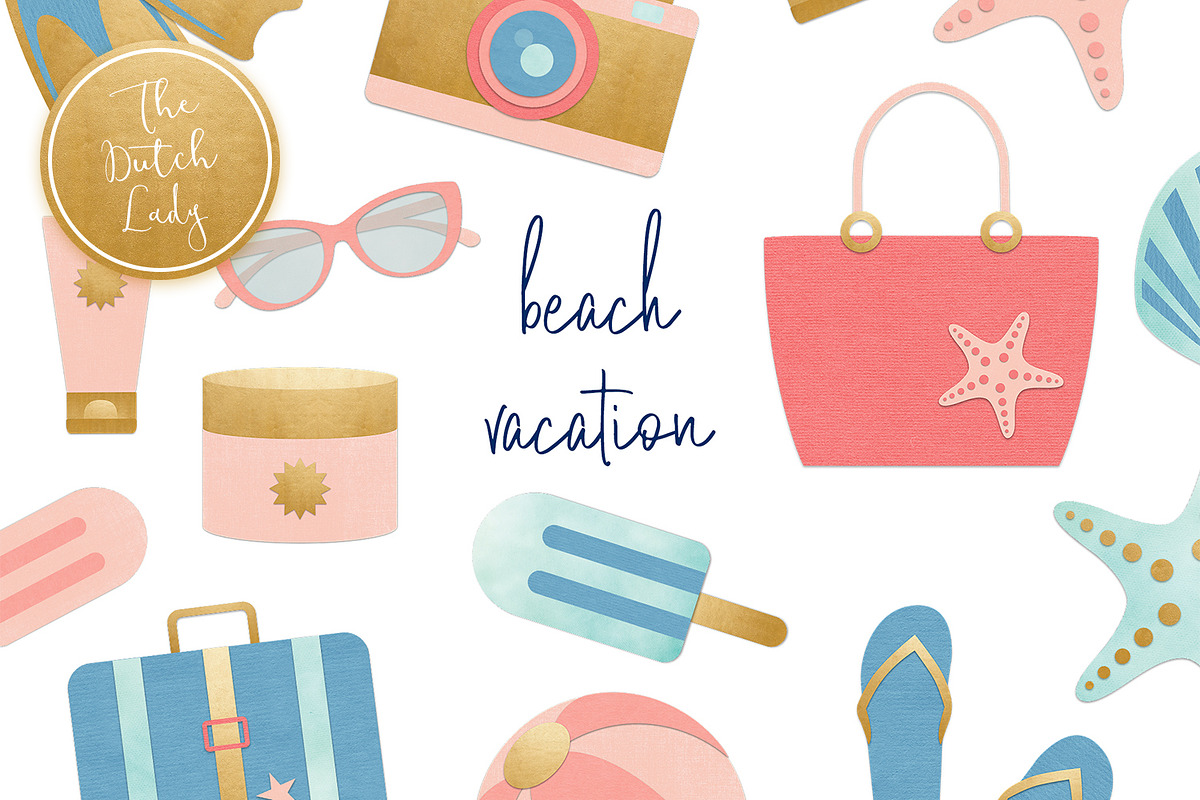 Summer Beach Vacation Clipart Set in Illustrations - product preview 8