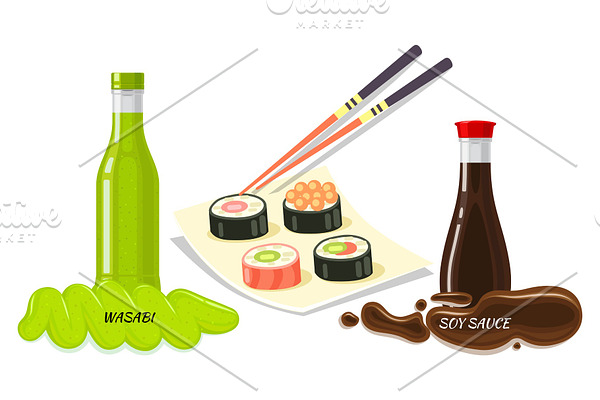 Sauces for Sushi Flat Style Vector