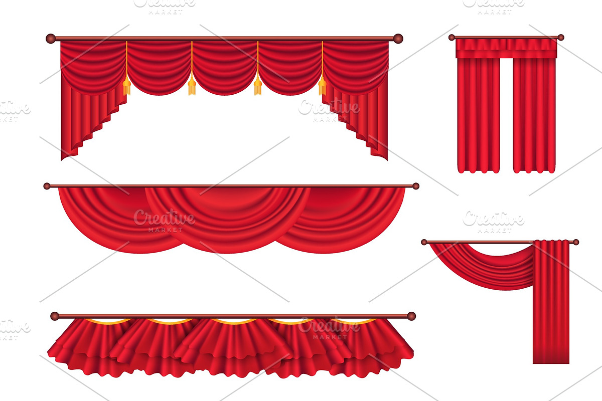 Wide Red Drapes and Lambrequins in Objects - product preview 8