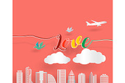 Love letter with airplane on sky
