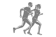 Silhouettes of Running Man and Woman