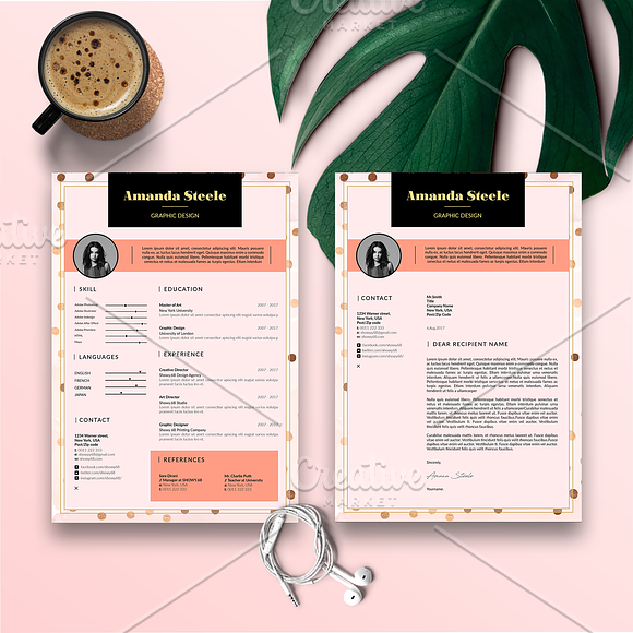 Gold Rose Resume BUNDLE Template N in Resume Templates - product preview 2