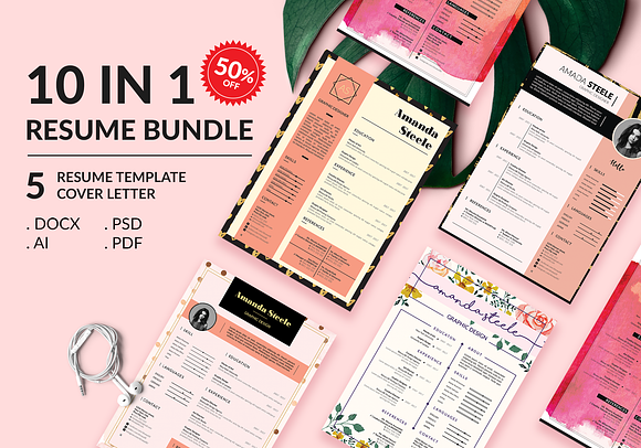 Gold Rose Resume BUNDLE Template N in Resume Templates - product preview 5
