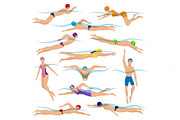 Swimming people in action poses