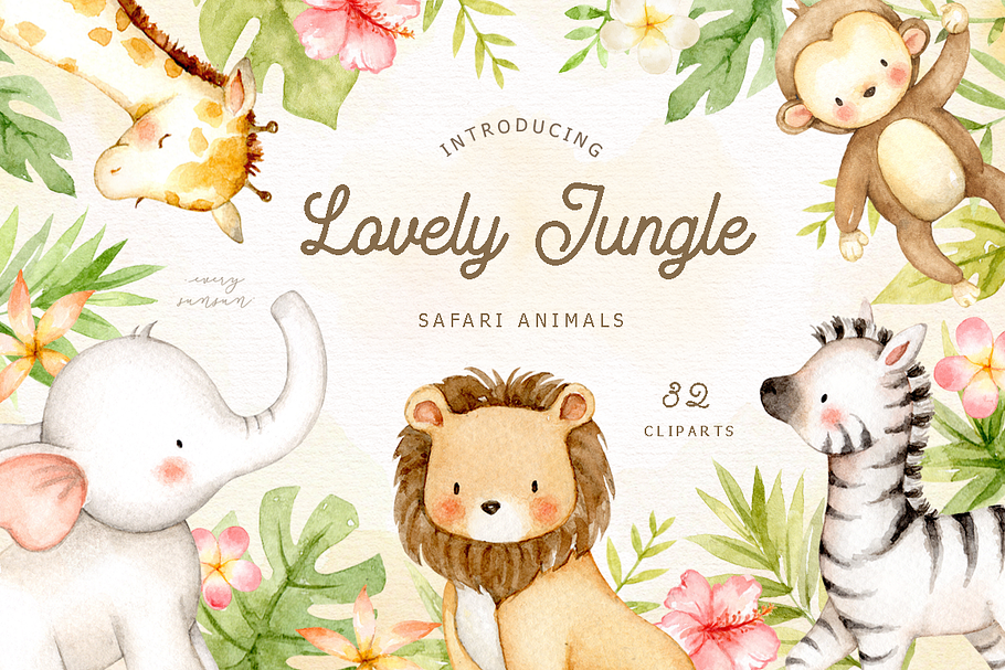 Lovely Jungle Safari Animals Clipart in Illustrations - product preview 8