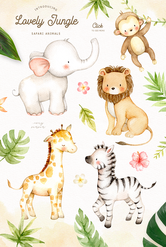 Lovely Jungle Safari Animals Clipart in Illustrations - product preview 2