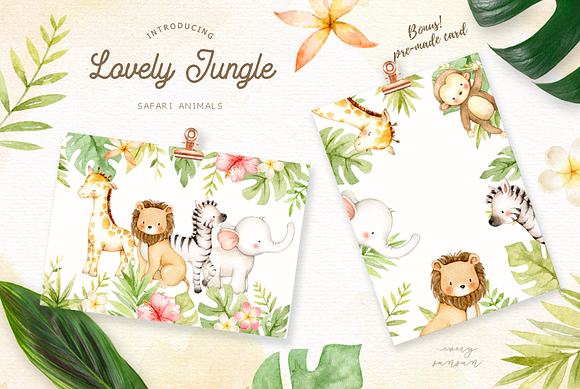 Lovely Jungle Safari Animals Clipart in Illustrations - product preview 4