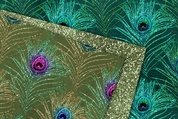 Glitter Peacock Feather Patterns in Patterns - product preview 2