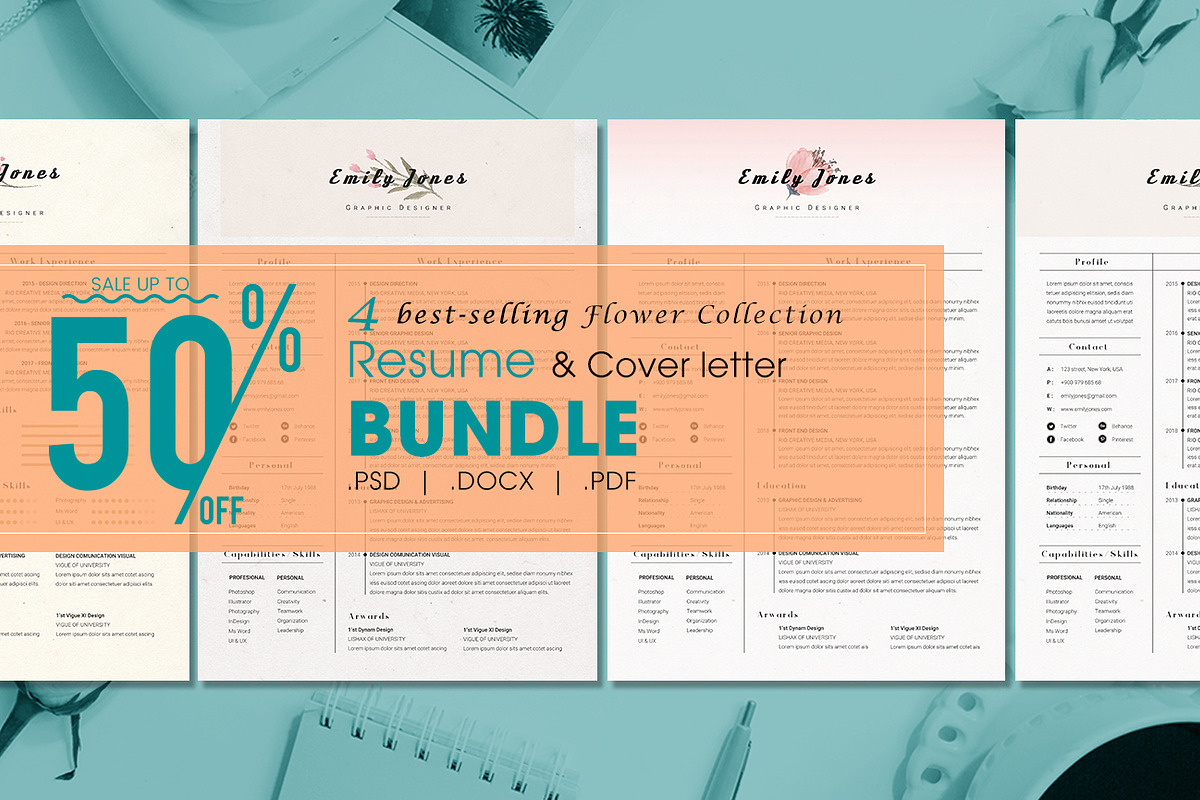 Resume CV Flower Bundle in Resume Templates - product preview 8
