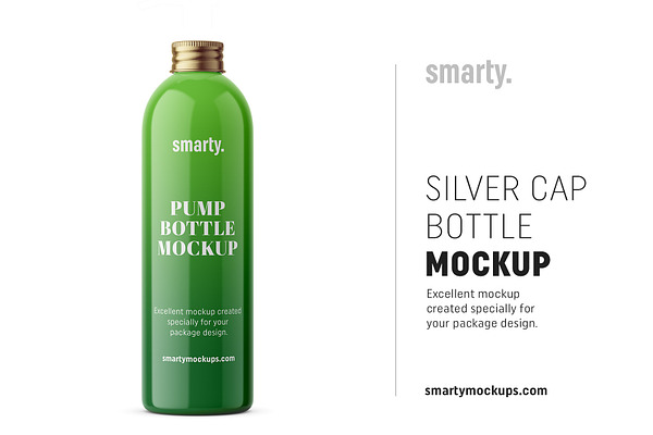 Silver cap bottle mockup / glossy