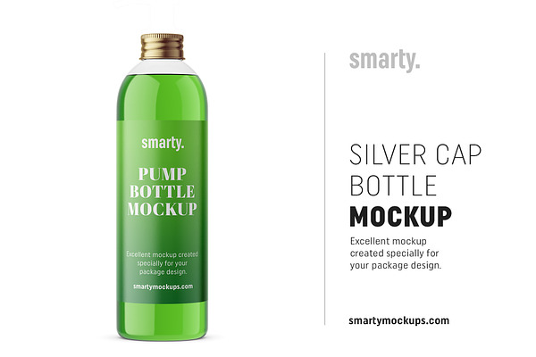 Silver cap bottle mockup / glass