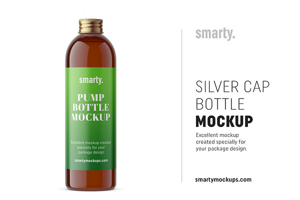 Silver cap bottle mockup / amber