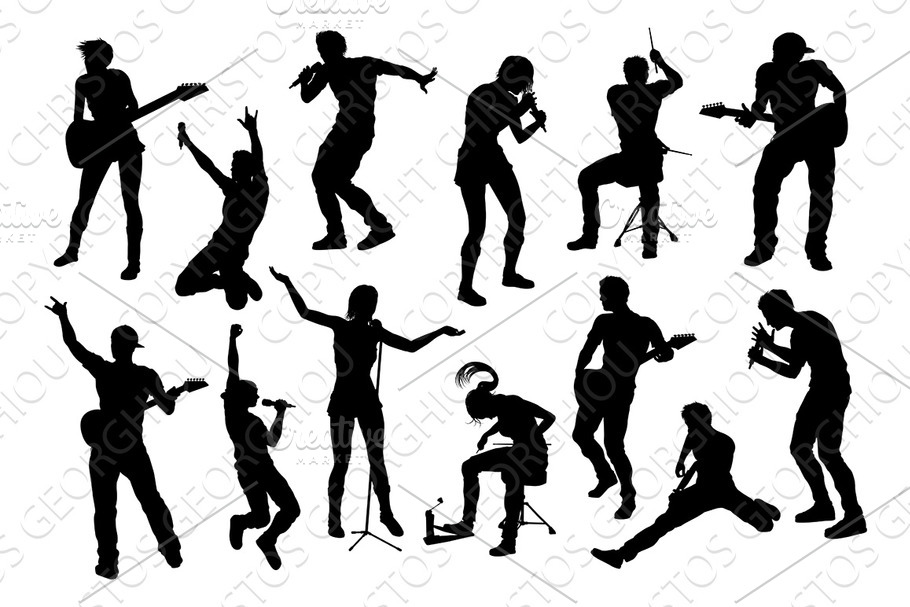 Musicians Group People Silhouettes in Illustrations - product preview 8