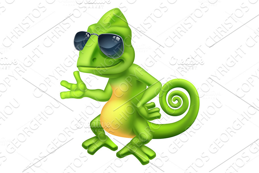 Chameleon Cool Shades Cartoon Lizard in Illustrations - product preview 8