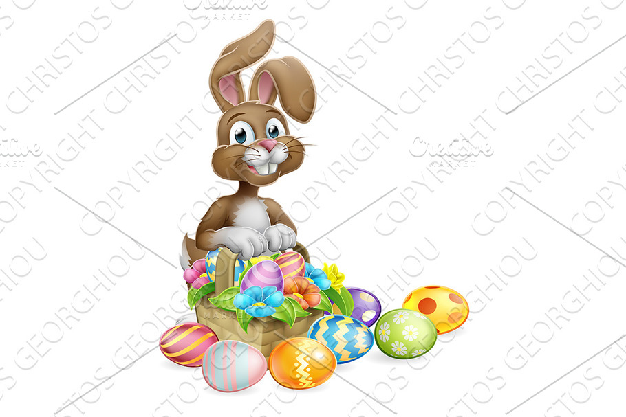 Easter Bunny Rabbit Eggs Hunt Basket in Illustrations - product preview 8