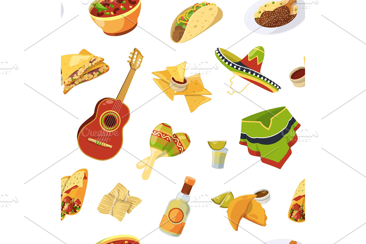 Vector cartoon mexican food pattern in Graphics - product preview 8