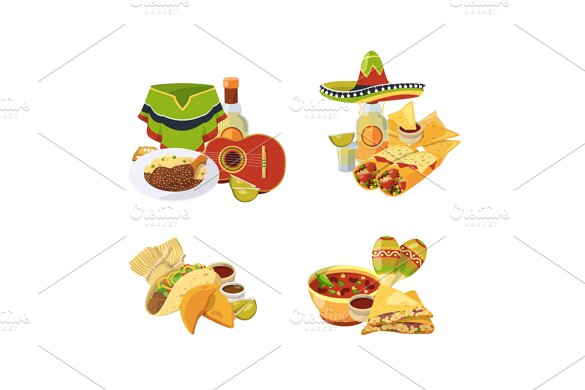 Vector cartoon mexican food piles in Graphics - product preview 8