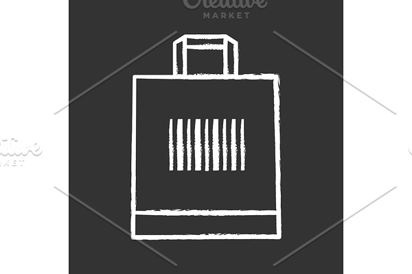 Shopping bag with barcode chalk icon