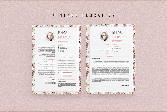 Pink Floral Resume BUNDLE Template M in Resume Templates - product preview 3