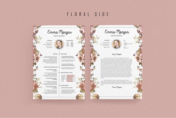 Pink Floral Resume BUNDLE Template M in Resume Templates - product preview 5