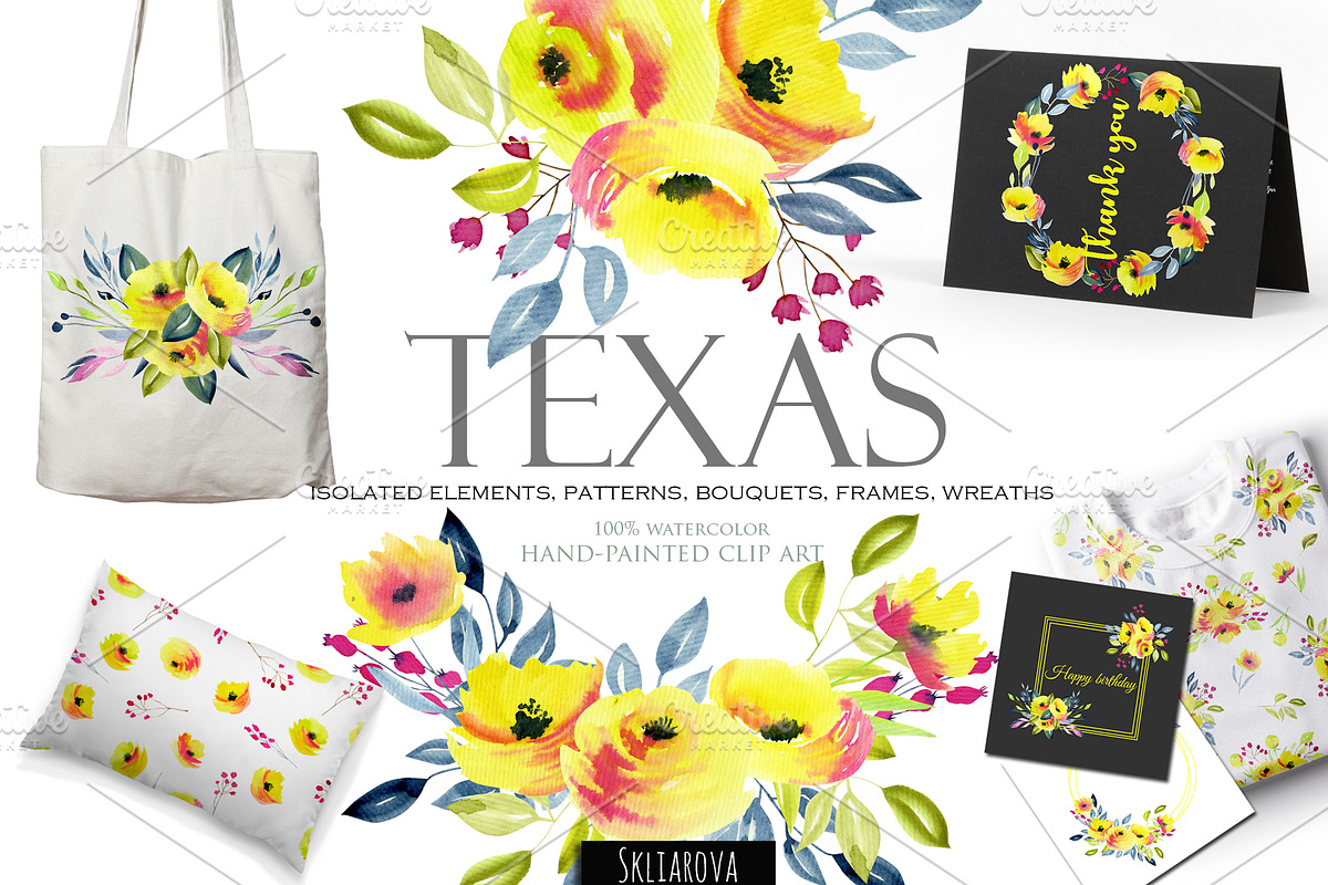 Texas. Yellow roses clip art. in Illustrations - product preview 8